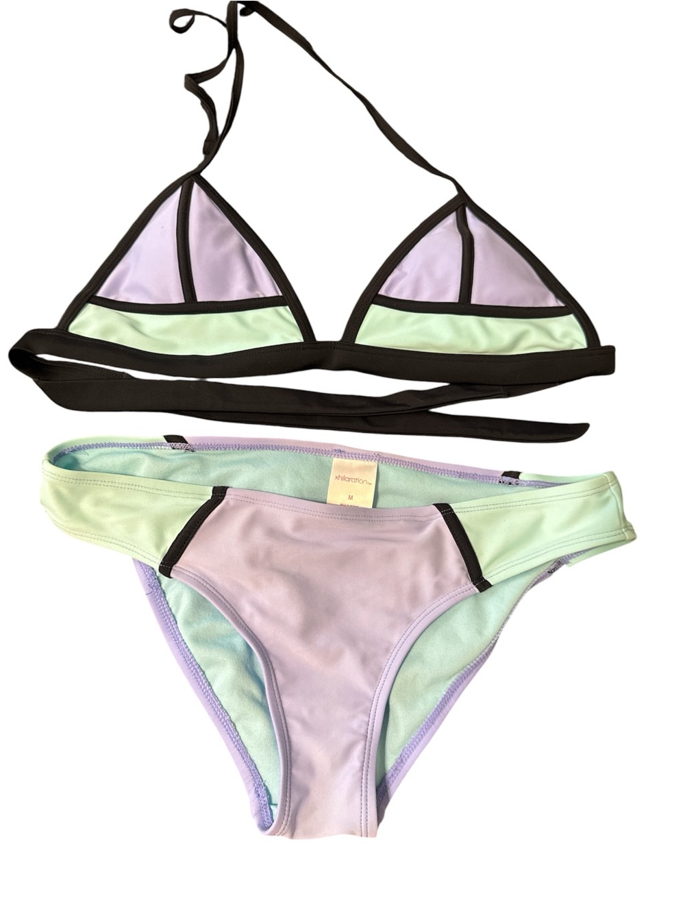 Xhilaration Black Trim Triangle Bikini Top with Mint Interior